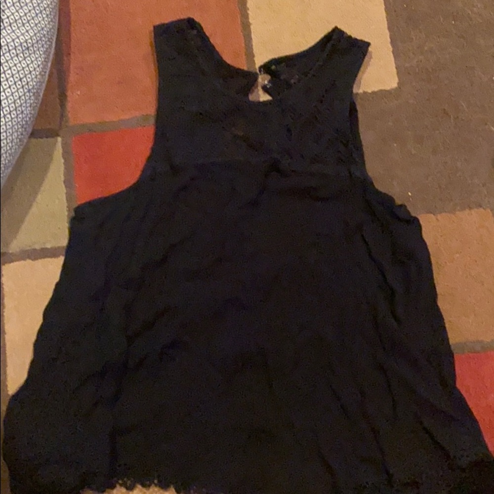 Black tank top with sheer neck design